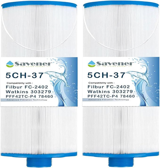 Hot Tub Filter Cartridges, FC-2402 Spa Filter Compatible with Watkins 303279, 78460, Pleatco PFF42TC-P4, Unicel 5CH-37, SD-01322, Hot Tub Filters, 1 1/2" MPT Thread 37.5sq.ft, 2 Pack