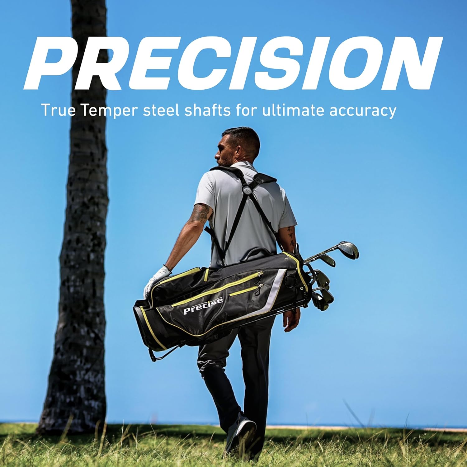 Precise M8 Men’s Golf Clubs Set – Complete 17-Piece Right-Handed Set with Driver, Fairway Wood, Hybrids, Irons (6-SW), Putter, Stand Bag & Headcovers – Kevlar Graphite Shafts – Regular/Tall Sizes