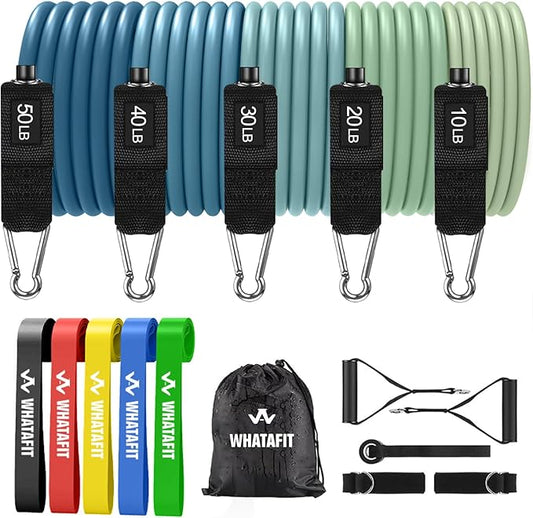 WHATAFIT Resistance Bands, Exercise Bands，Resistance Bands for Working Out, Work Out Bands with Handles for Men and Women Fitness, Strength Training Home Gym Equipment-FlexoryFit