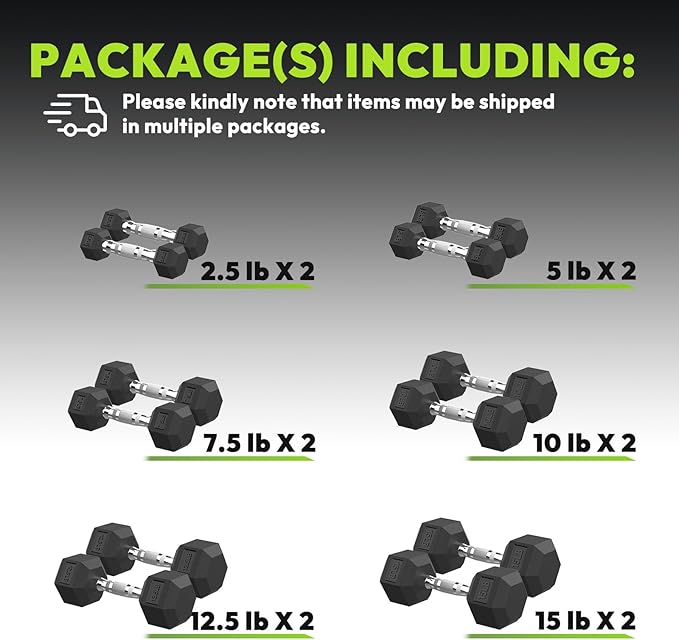 Hex Dumbbell Set, 30-480 lb Set Rubber Encased Exercise & Fitness Dumbbells, Weights Dumbbells Set, Hand Weight for Strength Training-FlexoryFit