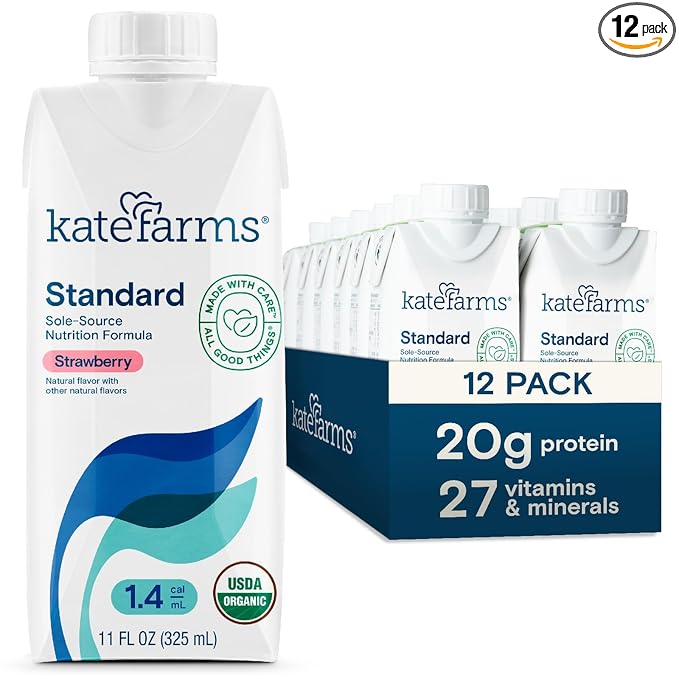 KATE FARMS Organic 1.4 High Calorie Nutrition Shake, Strawberry, 20g Protein, 27 Vitamins and Minerals, Meal Replacement, 11 oz (12 Pack)-FlexoryFit