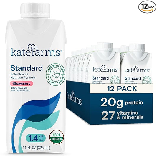 KATE FARMS Organic 1.4 High Calorie Nutrition Shake, Strawberry, 20g Protein, 27 Vitamins and Minerals, Meal Replacement, 11 oz (12 Pack)-FlexoryFit