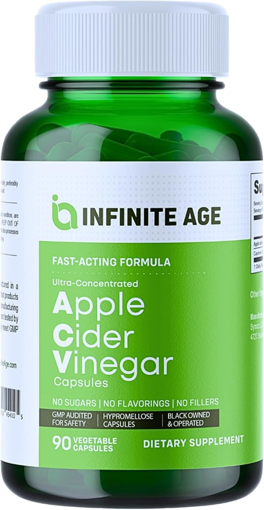 INFINITE AGE 1950mg Apple Cider Vinegar Capsules, 90 Count - Made in The USA, Vegan, Gluten Free, All-Natural - with 60mg Cayenne Fruit - No Fillers, Ultra Concentrated-FlexoryFit