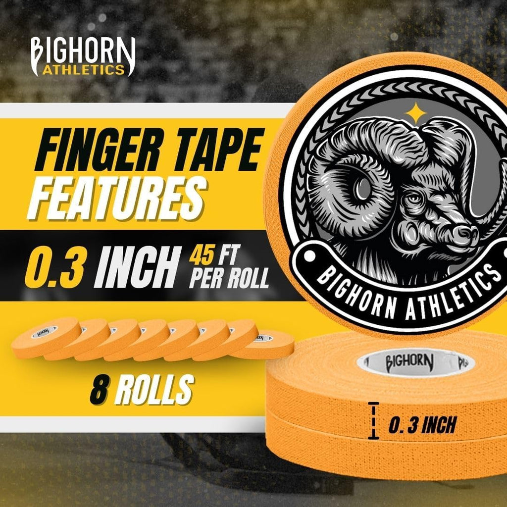 Bighorn Athletics Jiu Jitsu Finger Tape | Residue-Free Athletic Finger Tape for Sports & Injuries: Rock Climbing, Volleyball, Football, Basketball, Hands & Toes | 0.3-Inch x 45-feet, 8-Rolls, Orange