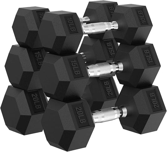 PAPABABE Hex Dumbbell Set, 45-135 lb Rubber Encased Home Gym Dumbbells, Weights Dumbbells Set for Women & Men, Hand Weight with Anti-Slip Grip-FlexoryFit