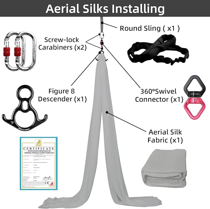 PRIOR FITNESS Aerial Silks Kit Colorful 9/15/20 Yards 40D Nylon Fabric Hammock Set With Hardware & Guide for All Levels Of Aerial Yoga Practice and Acrobatic Flying For Adults Aerial silk-FlexoryFit