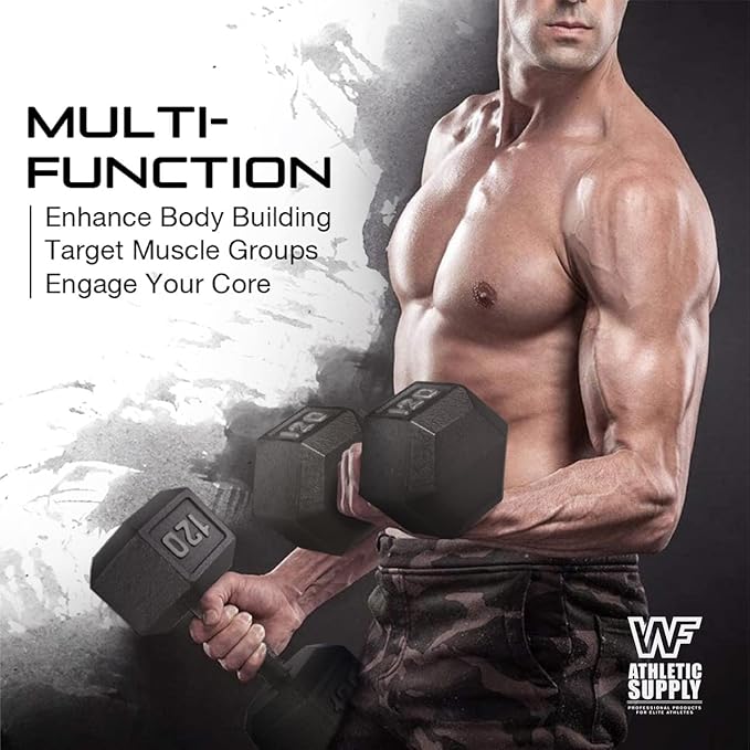 WF Athletic Supply Cast Iron Solid Hexagon Gray/Black Dumbbells, Strength Training Free Weights Set of 2 for Women and Men, Hand Weights Sold by Pairs, Multi-Select Size Options Available-FlexoryFit