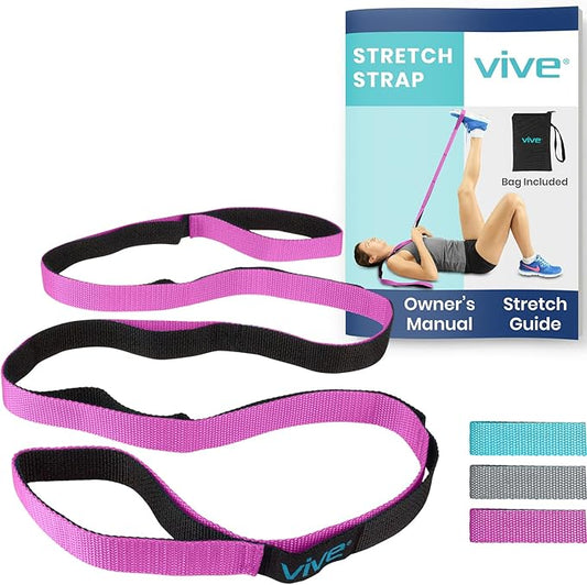 Vive Stretch Strap (75" - 10 Loops) - Leg Stretch Band to Improve Flexibility - Stretching Out Yoga Strap - Exercise and Physical Therapy Belt for Rehab, Pilates and Gymnastics with Guide Book-FlexoryFit