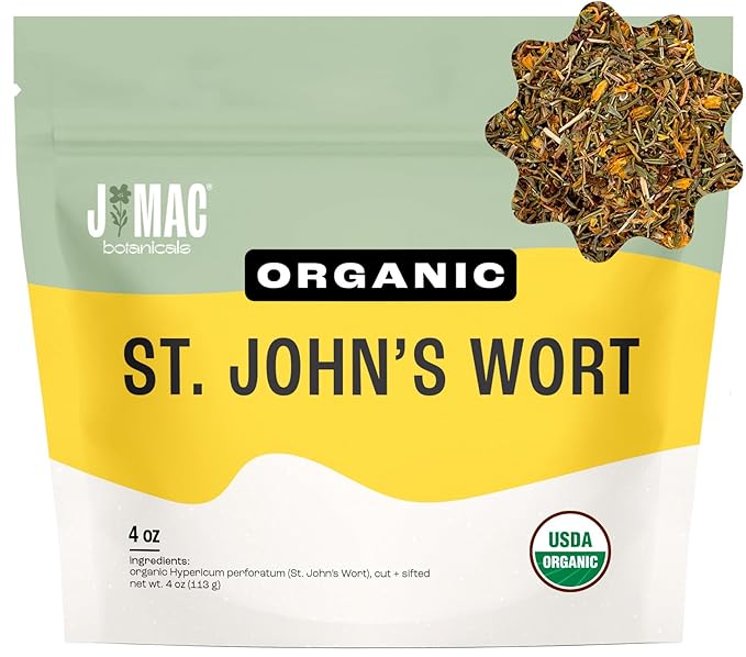 J Mac Botanicals, Organic St John's Wort herb (4 oz) loose leaf St. Johns Wort tea-FlexoryFit