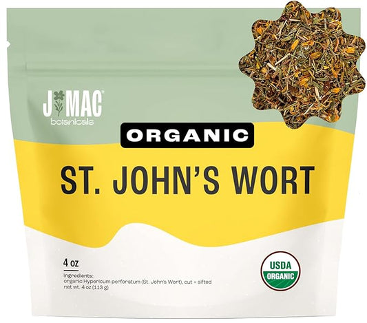 J Mac Botanicals, Organic St John's Wort herb (4 oz) loose leaf St. Johns Wort tea-FlexoryFit