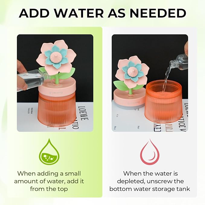 Cute Flower Mini Humidifier, 260ml Sunflower Desktop Humidifiers for Bedroom, Portable Small Cool Mist Humidification for Home, Baby Nursery, Office & Indoor Plants, USB Powered (Purple)