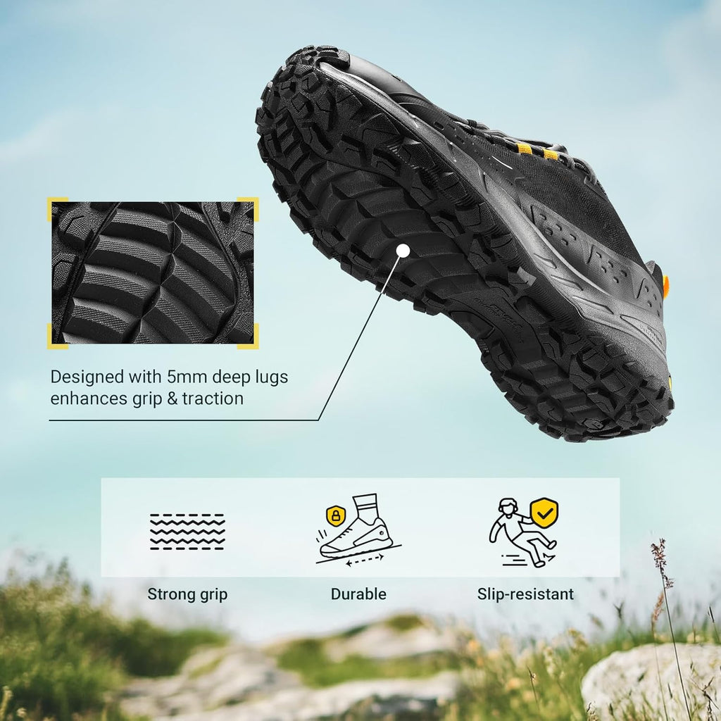 FitVille Men Waterproof Hiking Shoes Extra Wide Walking Shoes Slip-Resistant Trekking Trainers All-Terrain Quick Lace Sneakers for Travel, Camping, Running