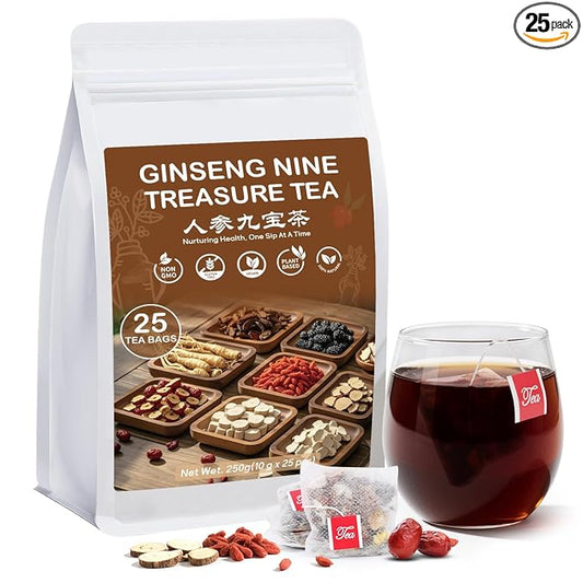 Kidney Tea Formula Ginseng Nine Treasure Tea, Natural Kidney Cleanse Detox & Repair Ginseng & Mulberry Herbal Teabags for Men & Women, 9 Precious Ingredients Formula (1 Pack/25 Bags)-FlexoryFit