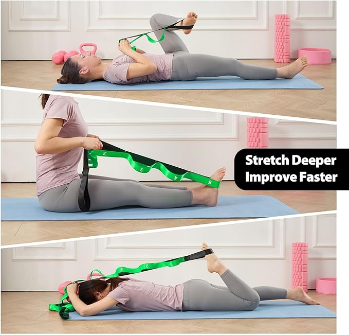 Stretching Strap with 10 Loops-Yoga Strap for Physical Therapy,Home Workout,Pilate & Flexibility Training,Non Elastic Exercise Stretch Band for Hamstring,Leg Stretcher Belt,Flexibility Fascia-FlexoryFit