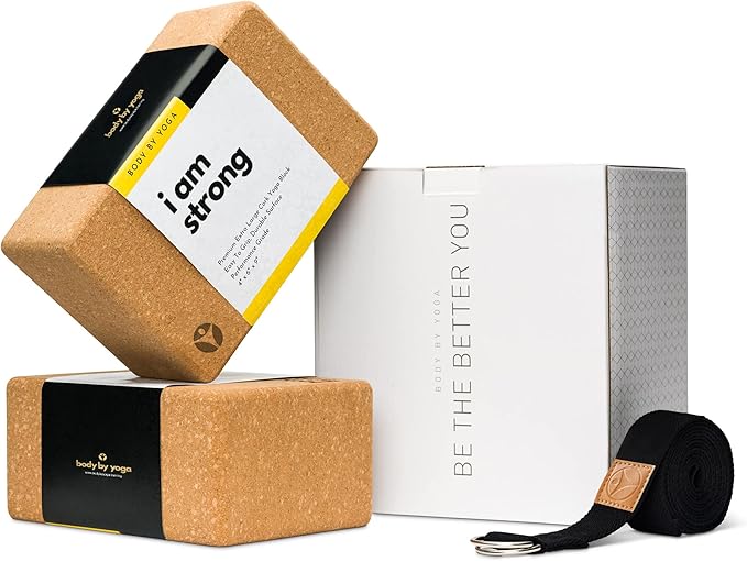 Premium Cork Yoga Blocks - Extra Large Yoga Block 2-Pack or Extra Tall 1-Pack for Inflexible Yogis | Natural, High-Density Cork for Superior Support & Stability | Optional Yoga Strap & Gift Box-FlexoryFit