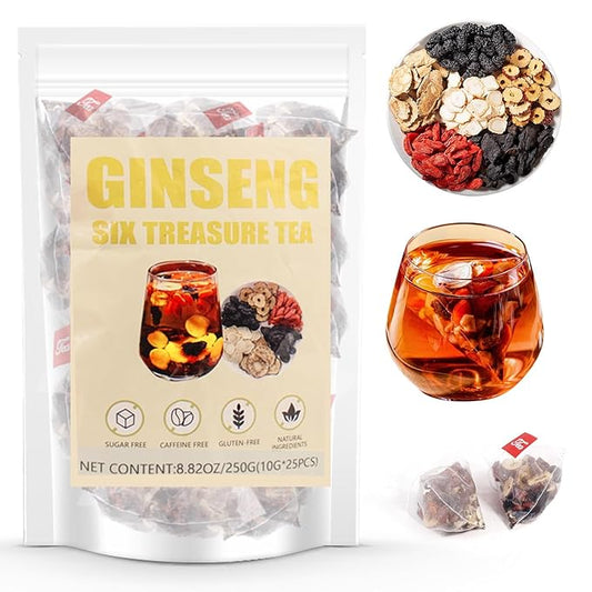 Kidney Tea Formula Ginseng Six Treasure Tea - Natural Chinese Traditional Herbal Ginseng Five Treasures Kidney Detox Cleanse Teabag For Men Women, 6 Precious Ingredients Formula(1 Pack/25 Bags/250g)-FlexoryFit