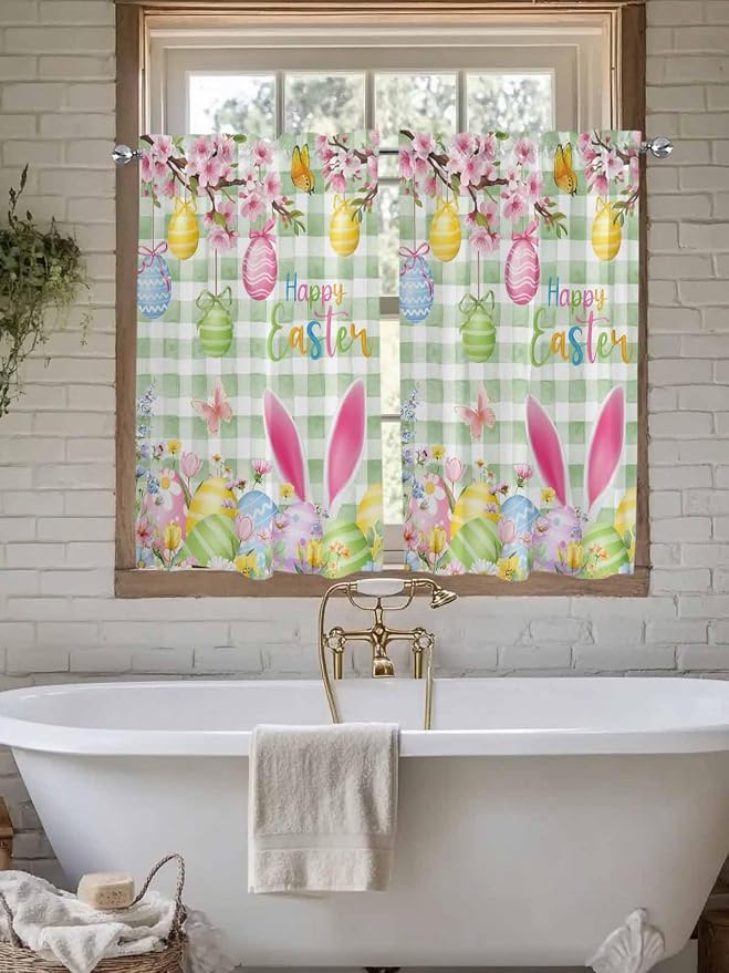 Happy Easter Kitchen Curtains 45 Inches length, Spring Bunny Eggs Flower Sage - Image 7