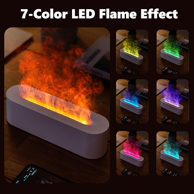 Essential Oils Diffuser for Humidifier, Fire Flame Aromatherapy Diffuser with 7 Colors Light, 150ml Cool Mist Humidificador with Timer&Auto Off, Scent Diffuser for Home Room Office(Whiite)