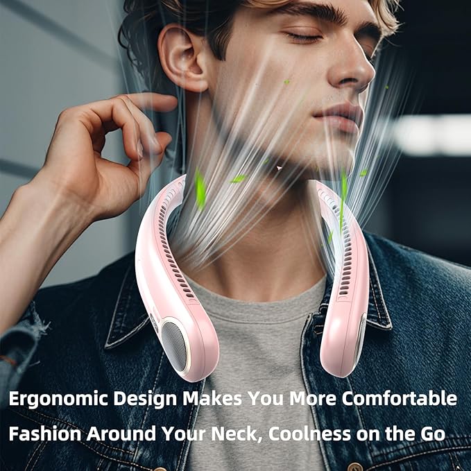 Portable Neck Fan,Hands Free Personal Wearable Bladeless Fan,6000mAh USB Rechargeable,360° Cooling,LED Display,4-Speeds,Birthday Gifts for Men Women Dad Mom,Outdoor Indoor Travel Camping (Pink)