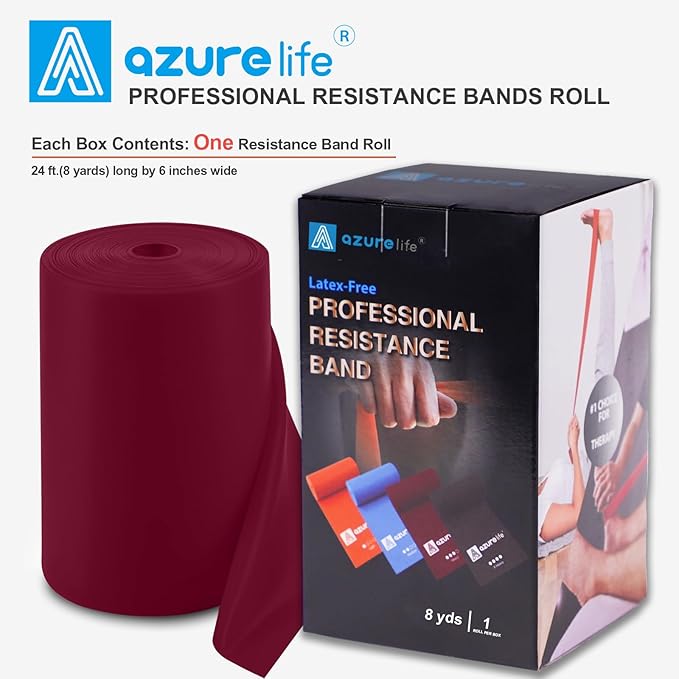 Professional 8 Yards Bulk Resistance Bands Rolls or 5,6,7 ft. Long Non-Latex Elastic Exercise Bands, Stretch Bands for PT, Yoga, Pilates, Rehab, at-Home or The Gym Workouts-FlexoryFit