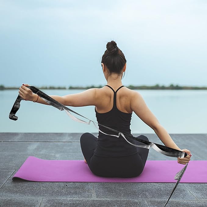 SANKUU Yoga Straps Stretching Strap with 12 Loops Workout Poster, Straps for Stretching Physical Therapy Equipment Long Stretch Out Bands for Exercise, Pilates and Gymnastics for Women Men-FlexoryFit