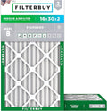Filterbuy 16x30x2 Air Filter MERV 8 (MPR 700) Dust Defense Replacement (2-Pack), Electrostatic Pleated HVAC AC Furnace Filters, Made in USA (Actual Size: 15.69 x 29.69 x 1.75)