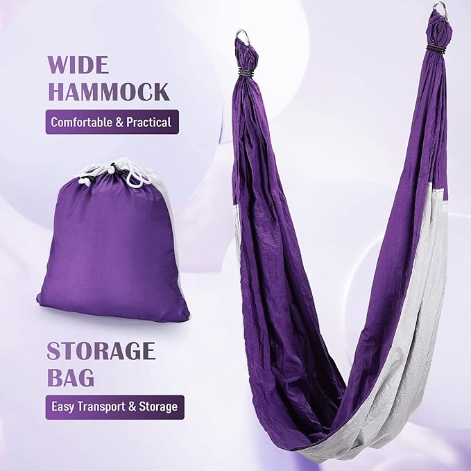 ZELUS Aerial Yoga Swing Sling Strong Yoga Hammock Kit Set Trapeze Inversion Equipment Include 2 Extensions Straps and Ceiling Mounting Kit-FlexoryFit