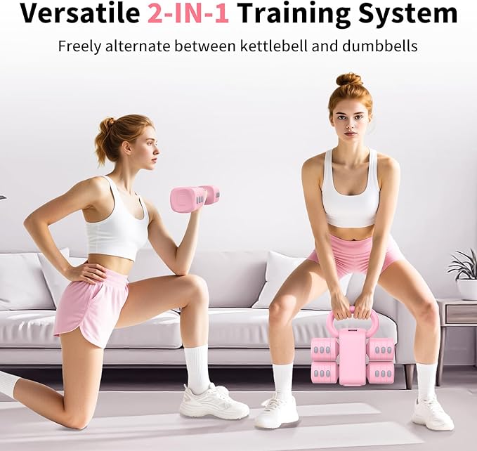 2-in-1 Adjustable Dumbbells Set, 4 Levels Weight Dumbbells Set for Women Men, Each 2.2/3.3/4.4/5.5lb Hand Weights with Kettlebell Form for Home Gym Exercise Training-FlexoryFit