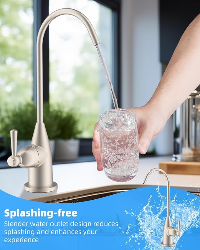 Hibbent Drinking Water Faucet for Bar and Kitchen Sink, Stainless Steel Reverse Osmosis RO Faucet for Under-Sink Filtration System, Brushed Nickel Finish