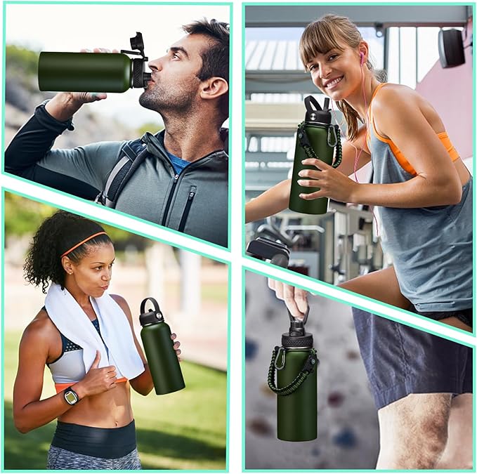Insulated Water Bottle 32 oz - Cold-48h & Hot-24h Stainless Steel Vacuum Flask with Straw & Pop-up Chug Lid, Leak Proof 32oz Water Bottles, Wide Mouth Hydro Metal Thermal Cups for Gym Work-FlexoryFit