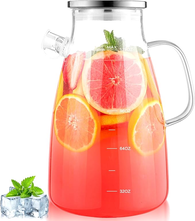 1 Gallon 128oz Glass Pitcher, Water Pitcher by Aofmee