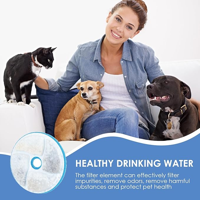 Pet Water Fountain Filter Replacement, 4.1" Purification with Triple Filtration, Featuring Multi-Layer Filtration for Optimal Water Quality for Busy Pet Parents Seeking Clean Fresh Water (12 Pcs)