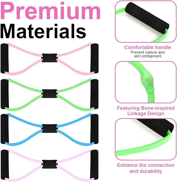 Figure 8 Shaped Resistance Bands -4-Pack Workout Bands with Handles Figure, 8 Exercise Bands for arm Shoulder Stretching, Leg Stretching, Yoga, Pilates, Home Gym Workout Equipment for Women Men-FlexoryFit