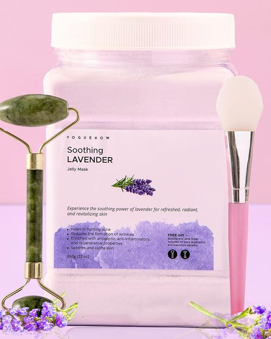 Jelly Face Mask for Facials - Lavender Hydrating, Brightening & Nourishing Jelly Mask with Free Jade Roller & Spatula | Professional Hydrojelly Masks | Vajacial Jelly Mask | 23 Oz Jar Skin Care-FlexoryFit