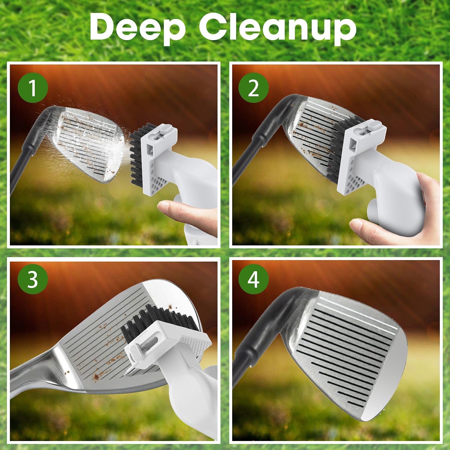 Pro Golf Club Cleaner - 4oz Water Bottle with Groove Cleaner and Retainer Clip, Durable Nylon Bristles for Easy Cleaning, Ergonomic Button Design, Golf Gifts for Men & Essential Accessories