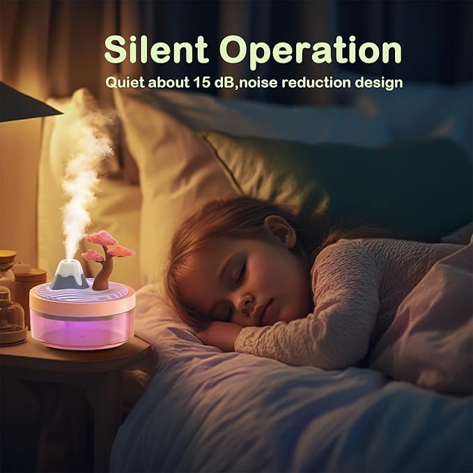 Landscape Night Light Humidifier with 2 Mist Modes, 320mL Large Tank Whisper-Quiet for Baby/Nursery/Office, Portable Mini Air Moisturizer