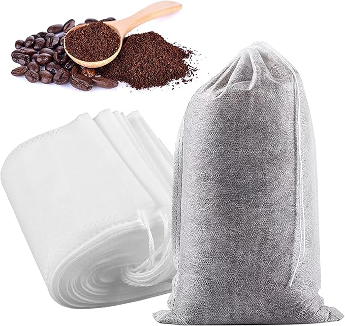 Yzurbu 50pcs 6''x8'' Cold Brew Coffee Filter Bags, No Mess Disposable Filter Bag with Drawstring for Coffee Grounds & Ice Tea
