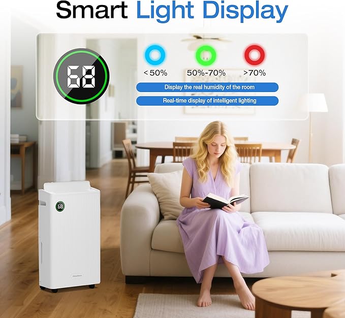 PHILODECO 80 Pint 4500 Sq.Ft Dehumidifier with Drain Hose, Automatic Defrosting, Intelligent Humidity Control with 24HR Timer, Smart Quiet Dehumidifier, for Basement, Bathroom, Bedroom, Home, White