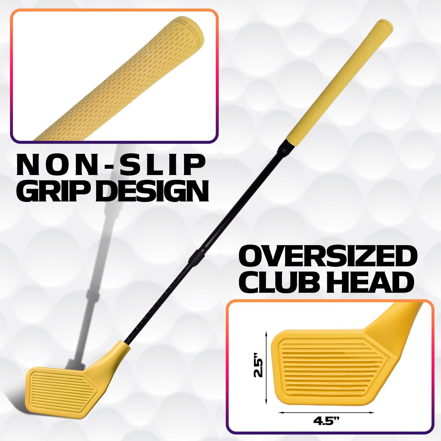 Kids Golf Club Set, Adjustable Backyard Outdoor Indoor Golf Clubs with Oversized Club Heads for Kids, Juniors, and Family Play Golf Game in Grass, Parks, Yards (Yellow)