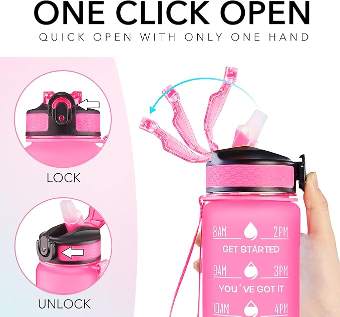 Hyeta 32 oz Water Bottles with Times to Drink and Straw, Motivational Water Bottle with Time Marker, Leakproof, Drinking Sports Water Bottle for Fitness, Gym and Outdoor-FlexoryFit