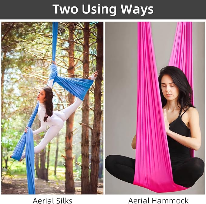 PRIOR FITNESS Aerial Silks Kit Colorful 9/15/20 Yards 40D Nylon Fabric Hammock Set With Hardware & Guide for All Levels Of Aerial Yoga Practice and Acrobatic Flying For Adults Aerial silk-FlexoryFit