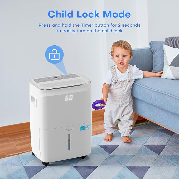 TABYIK 4500 Sq.Ft Most Efficient Energy Star 2025 Dehumidifier, Max 80 Pint/Day (Standard 60 Pint/Day) Smart WiFi Dehumidifier with Pump Drain Hose & Auto Humidity Control, for Basement, Home