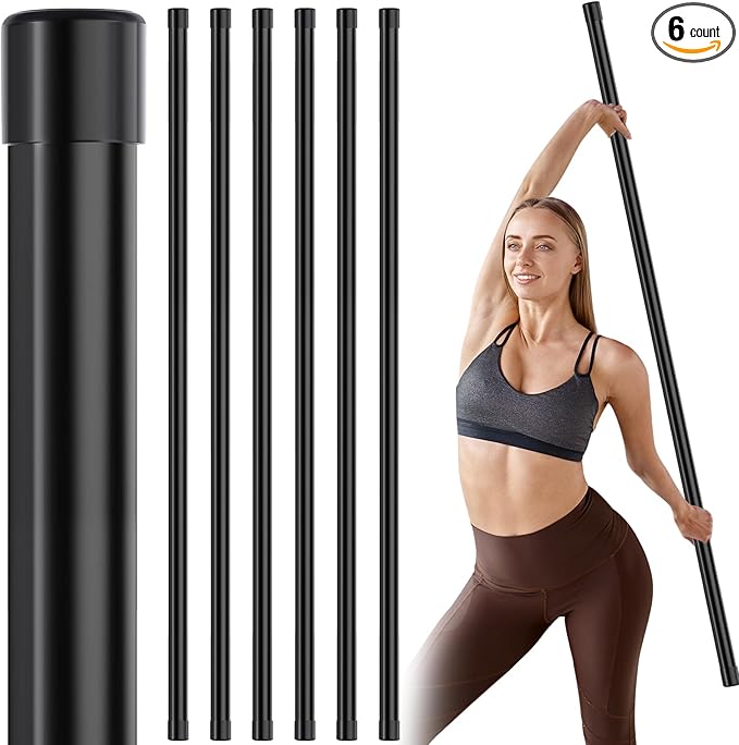 Hiboom 6 Pcs 5ft Yoga Stick Natural Bamboo Exercise Stick with Non-Slip Rubber Ends Stretching Tool Posture Corrector Stretch Tool for Flexibility, Workout, Balance Fitness-FlexoryFit