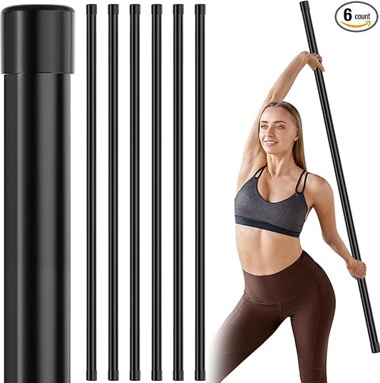 Hiboom 6 Pcs 5ft Yoga Stick Natural Bamboo Exercise Stick with Non-Slip Rubber Ends Stretching Tool Posture Corrector Stretch Tool for Flexibility, Workout, Balance Fitness-FlexoryFit