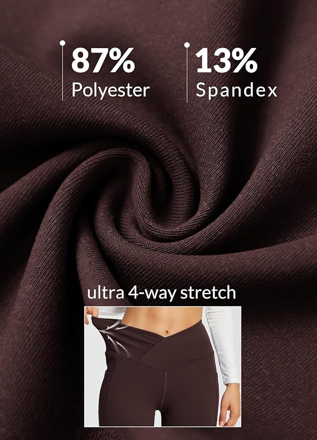 baleaf Women's V Crossover Flare Leggings with Pockets Yoga Pants High Waist Casual Workout Gym Bell Bottom Leggings-FlexoryFit