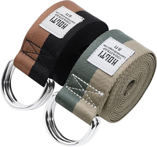 Yoga Exercise Adjustable Straps 8FT with Durable D-Ring for Pilates & Gym Workouts | Hold Poses, Stretch, Improve Flexibility & Maintain Balance-FlexoryFit
