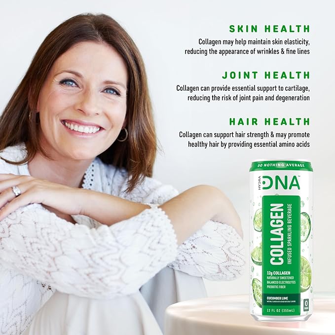 HYDRADNA- Sparkling Liquid Collagen Protein Water Drink Balanced Nutrients for Wellness - Sugar-Free - Keto-Friendly - No Gluten (12 Pack) Cucumber Lime-FlexoryFit