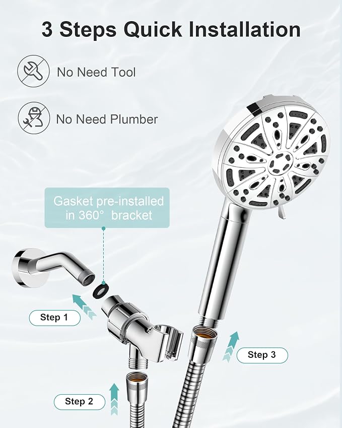 Filtered Handheld Shower Head, 9 Spray Modes High Pressure, 5 Replacement - Image 9