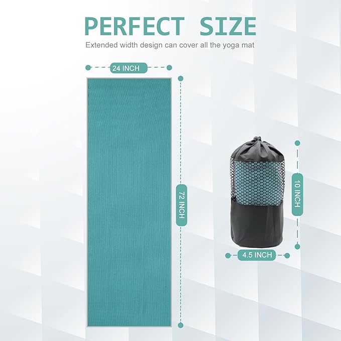 Eunzel Yoga Towel,Hot Yoga Mat Towel with Grip Dots Sweat Absorbent Non-Slip for Hot Yoga, Pilates and Workout 24" x72", Dark Cyan-FlexoryFit