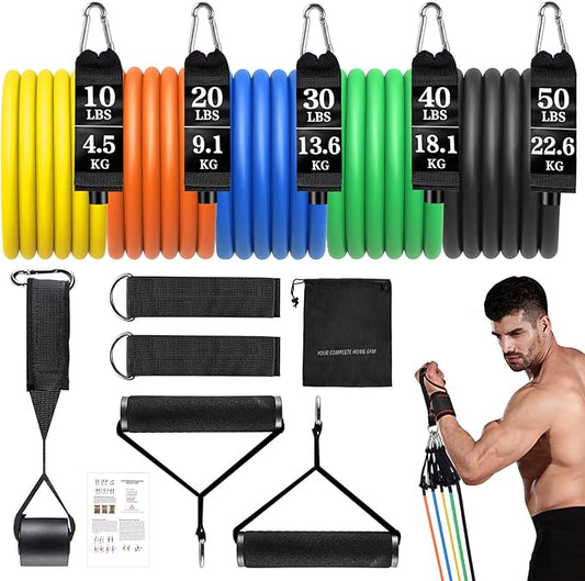 Resistance Bands Set, Himaly Exercise Bands Strength Training Fitness Bands Workout Elastic Bands with Legs Ankle Straps, Door Anchor, Handles & Carry Bag for Home Outdoor Workouts-FlexoryFit